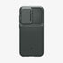 ACS05639 - Galaxy S23 Ultra Case Optik Armor in black showing the back with lens protector slot open